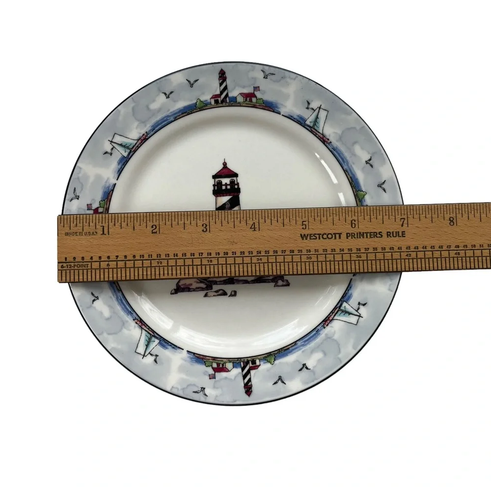 Totally Today Coastal Lighthouse Seaside White 7‎ in. Round Salad Dessert Plate